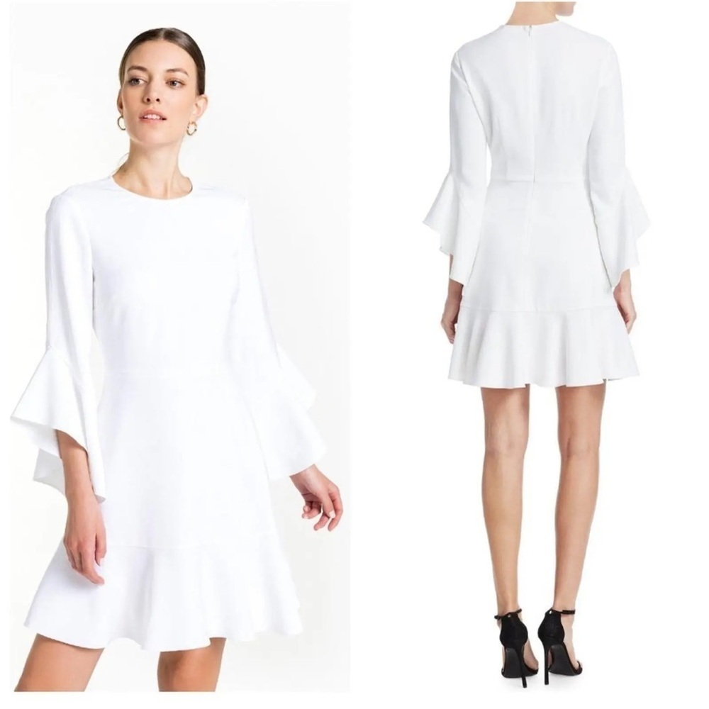 A.L.C. White Long Sleeve Flounce Dress | 6